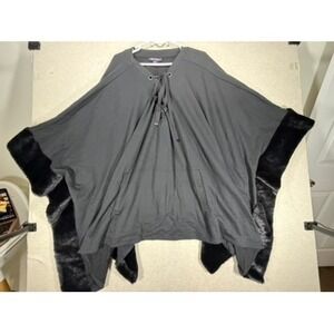 Roaman's Lace-Up Poncho Women 4X Charcoal Gray Excellent Faux Fur Trim Cape